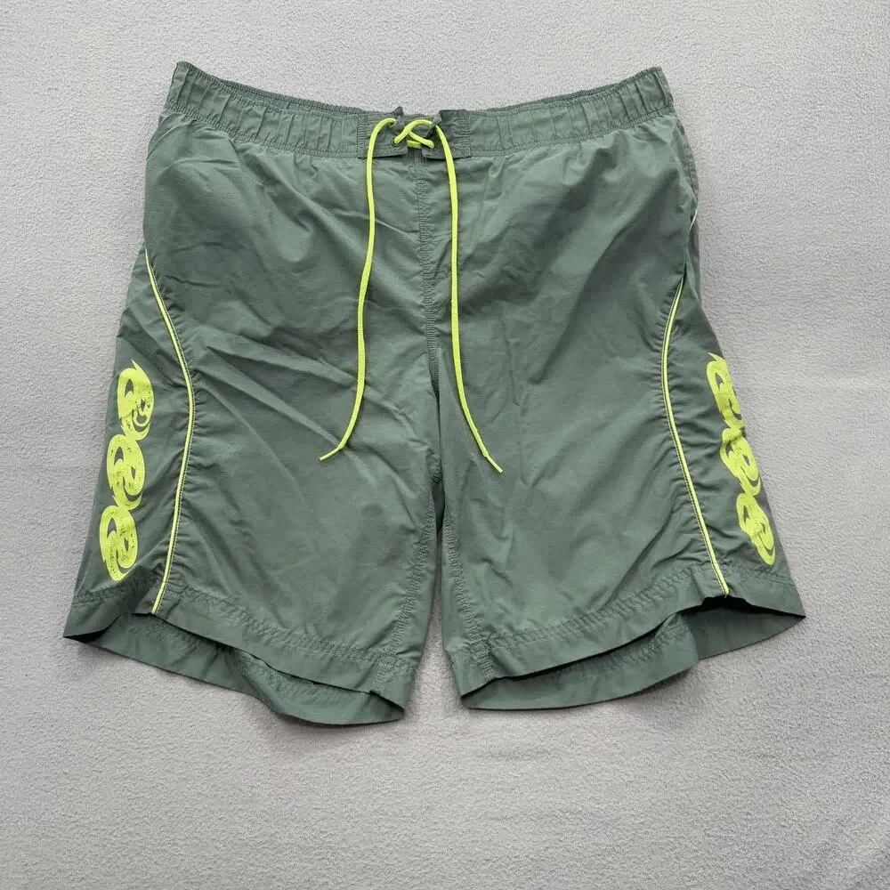 Nike‎ Shorts Mens Large Green Swim Trunks Mesh Lined Drawstring Swoosh Graphic